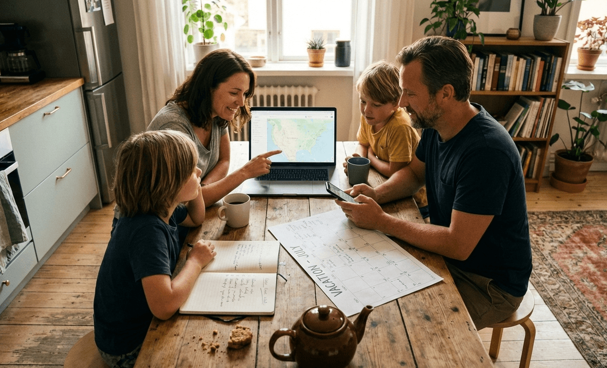 family planning trip around dining room table